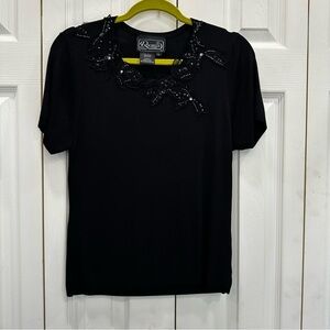 Rena Rowan Black Short Sleeve Sweater Top with Embellishments
